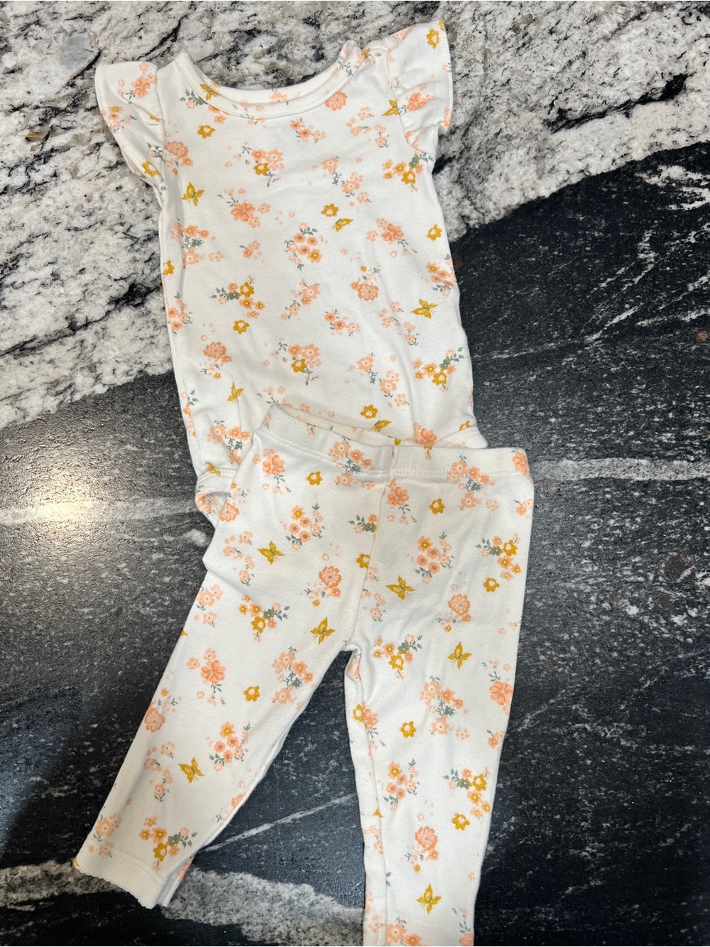 Carter's White Floral Baby Matching Set with Peach and Yellow Blossoms - Picture 1 of 3